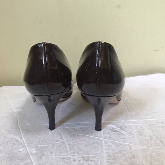 Salvatore Ferragamo Vara Open Peep Toe Pumps Bow Logo Patent Leather Shoes Heels - Picture 10 of 16